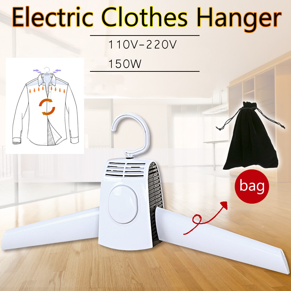 Portable Clothes Hangers Electric Laundry Dryer Smart Shoes Dryer Rack Coat Hanger For Winter Home Travel Rod Rack Hangers