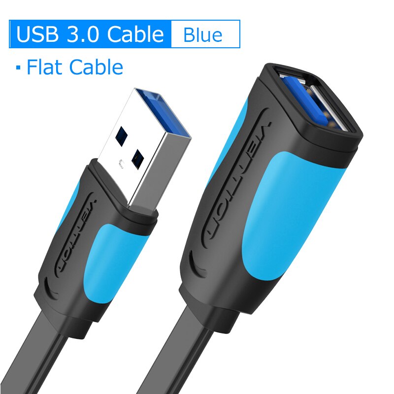 Vention Cable de extensión USB 3,0 Cable para Cámara PC PS4 Xbox Smart TV cargador de alta velocidad y datos USB 3,0 2,0 extensor de Cable: USB 3.0 Flat Black / 0,5 m