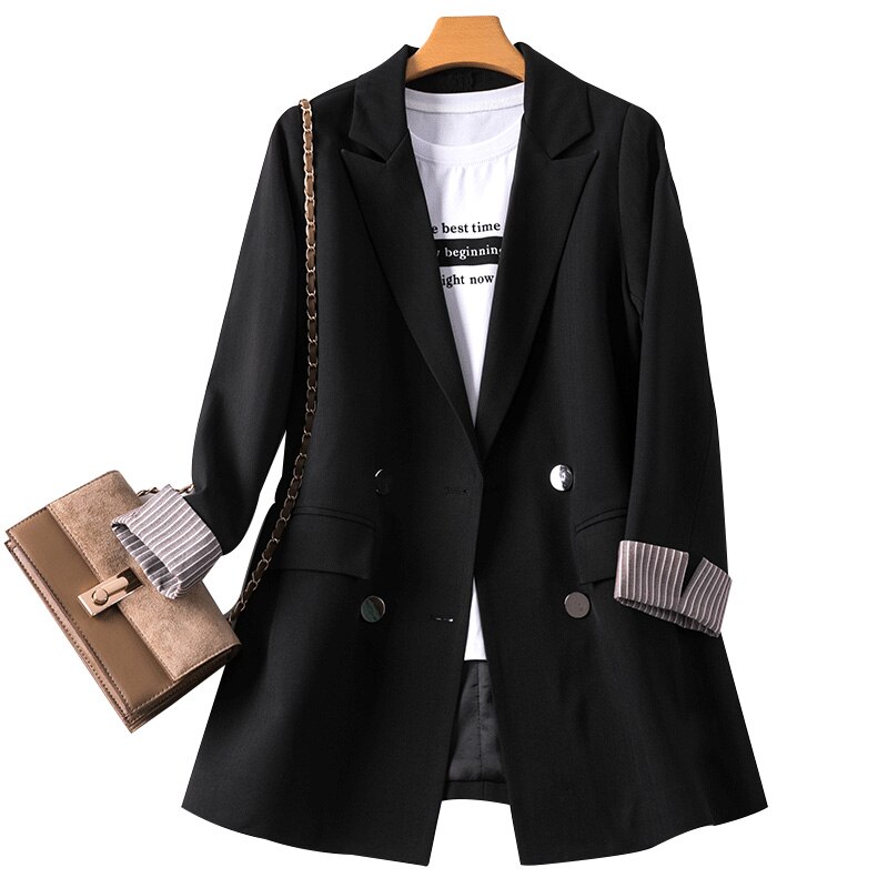 Business Interview Suits Women Work Office Ladies Long Sleeve Autumn Casual Blazers: Black / XXL
