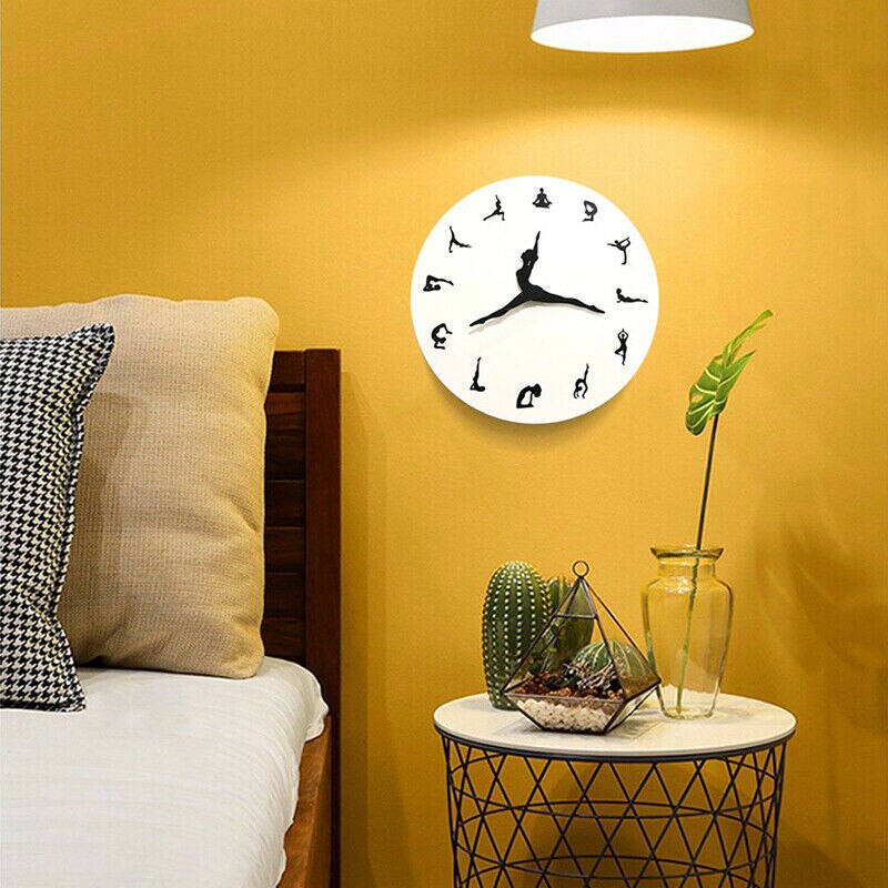 30CM DIY Yoga Pattern Clock Wall Clock Modern Clock Home Decoration Silent Clock Watch Home Decor For Living Room