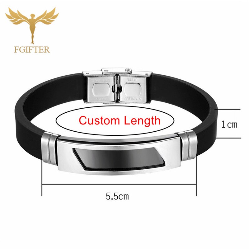 Fgift OL Geometrische Armbinde Edelstahl Charme Schwarz Silikon Gürtel Armbänder für Männer Frauen Armreifen Pulseira