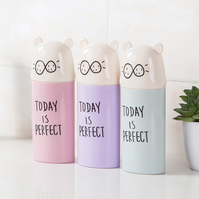 Plastic Cartoon Animal Toothbrush Cup with Cover Bathroom Mouthwash Travel Toothbrush Holder Cup Home Bathroom Accessories
