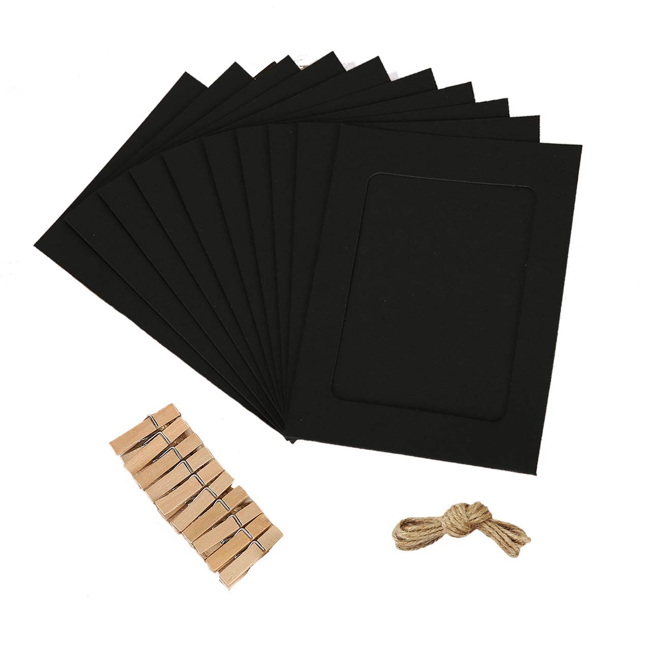 Paquete mixto de marcos de fotos con Clips Diy, Papel Kraft de 5 pulgadas, marcos de fotos colgantes de pared, álbum de fotos, decoración del hogar y , 10 Uds.: 10 pulgadas / Negro