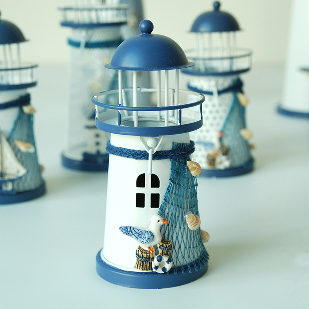 Mediterranean Lighthouse Lantern Candle Holder Vintage Iron Tower Candle Holder Candlestick Home Wedding Decor#y30