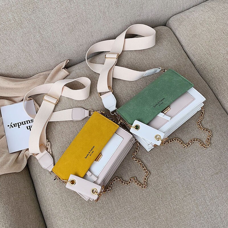 Scrub Leather Contrast Color Crossbody Bags For Women Chain Messenger Shoulder Bag Ladies Purses and Handbags Cross Body
