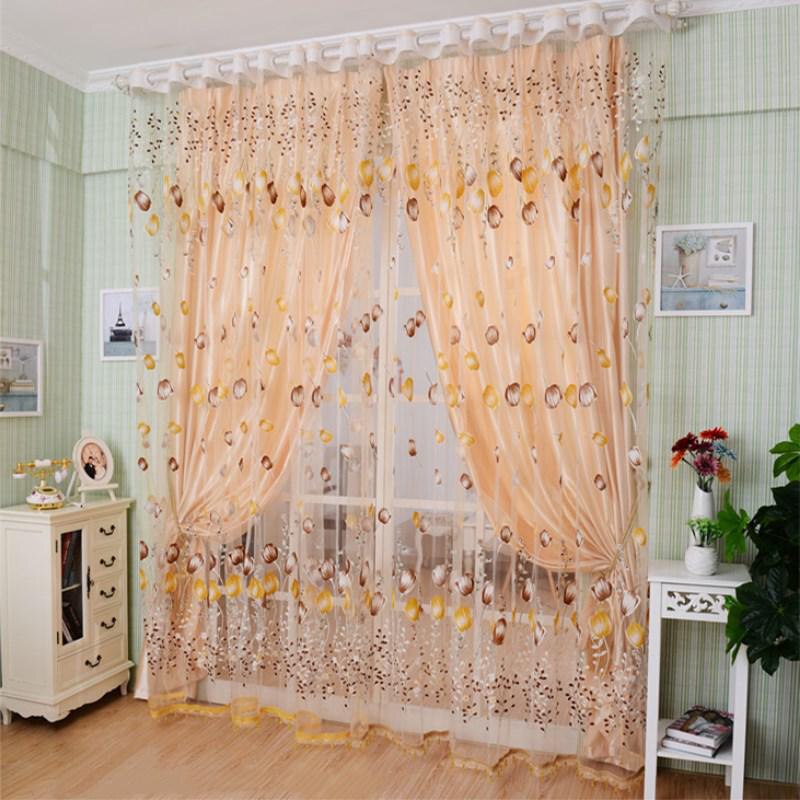 Cortinas de tul de tulipán para dormitorio de niños, visillo moderno de color púrpura para puerta, cocina y ventana, sombreado solar, 100x200cm: Orange