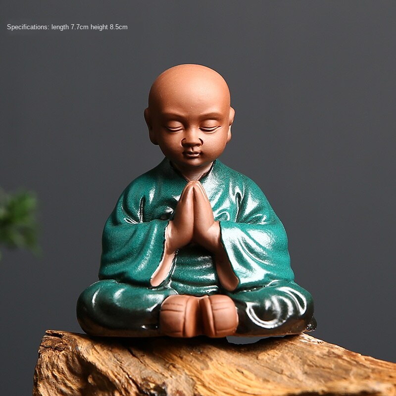 Mini bandeja de té de arcilla para mascotas, adornos creativos hechos a mano, pequeño monje Zen, arena púrpura, decoraciones para el hogar, ceremonia del té: Tea Set2