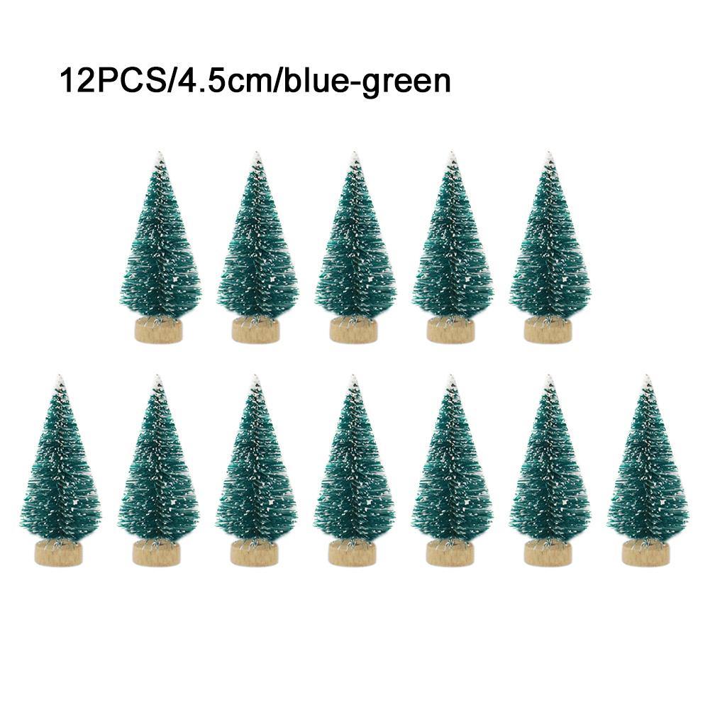 12pcs Decorated Small Christmas Tree Cedar Pine On Sisal Silk Blue-green Gold Silver And Red Mini Christmas Tree Ornaments: B