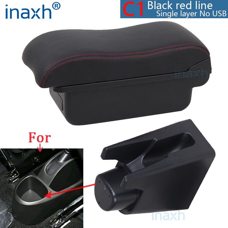 For Peugeot 107 Armrest Interior Parts special Retrofit parts Car Armrest Center Storage box USB LED Curved surface: C1 Black red NO USB