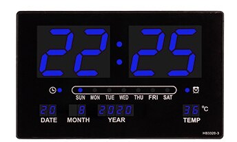 Big number alarm clock Electronic LED calendar hanging clock with week display, Table digital thermometer alarm clock: Blue