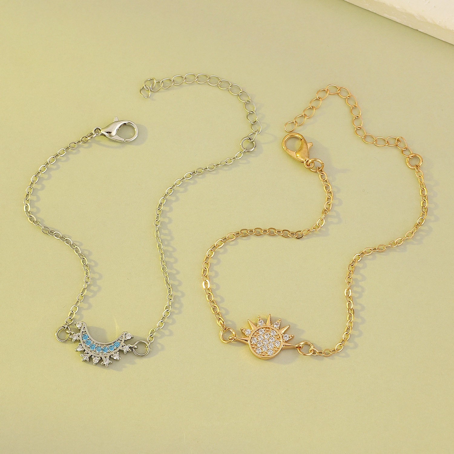 YILUOCD, 2 uds., pulsera de sol y luna de circonia cúbica brillante para mujer, conjunto de pulseras ajustables para parejas, de joyería para y boda