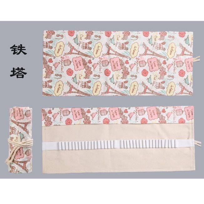 Trousse à crayons en toile 12 36 48 72 trous, tour de fer Kawaii, sac à stylos d&#39;art, pochette enveloppante, rouleau de maquillage, cosmétique, brosse, papeterie de rangement