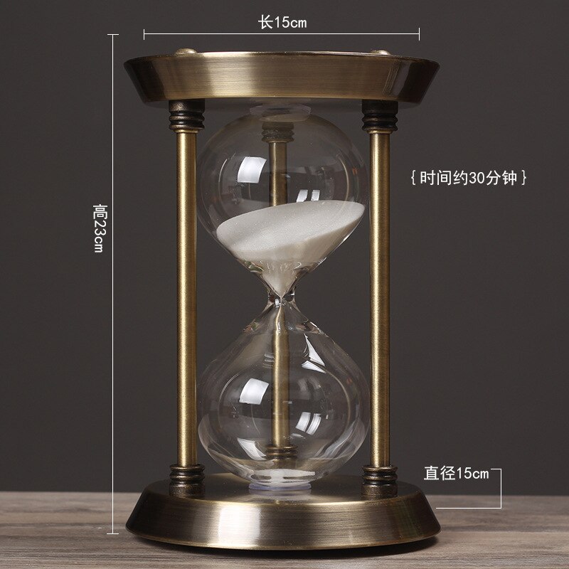 Retro metal timer sand ur desktop håndværk glas timeglas 15/30/60 minutter runde timing hjemmeindretning: 30 minutter