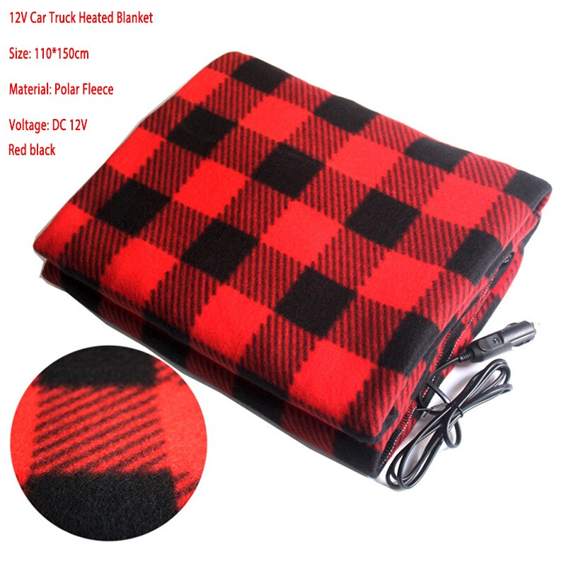 12V Car Winter Navy Blue Polar Fleece Constant Temperature Heating Blanket Car Electric Blanket Cover Pad Mat 3 Model: Red black