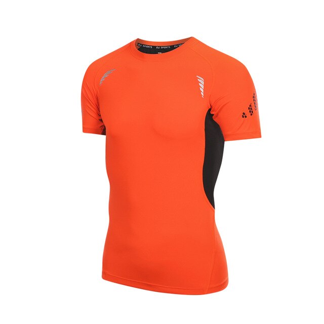 EURunning T-Shirts Men Breathable Quick Dry Fit Sport Training Exercise T Shirt Men Compression Tights Gym Shirts Sport Top Tees: M / orange