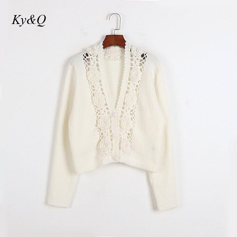 Handgemaakte Haak Bloem Uitgeholde Trui Wit Mohair Drie-Dimensionale Bloem Vest Vrouwelijke V-hals Gebreide Jas Vest