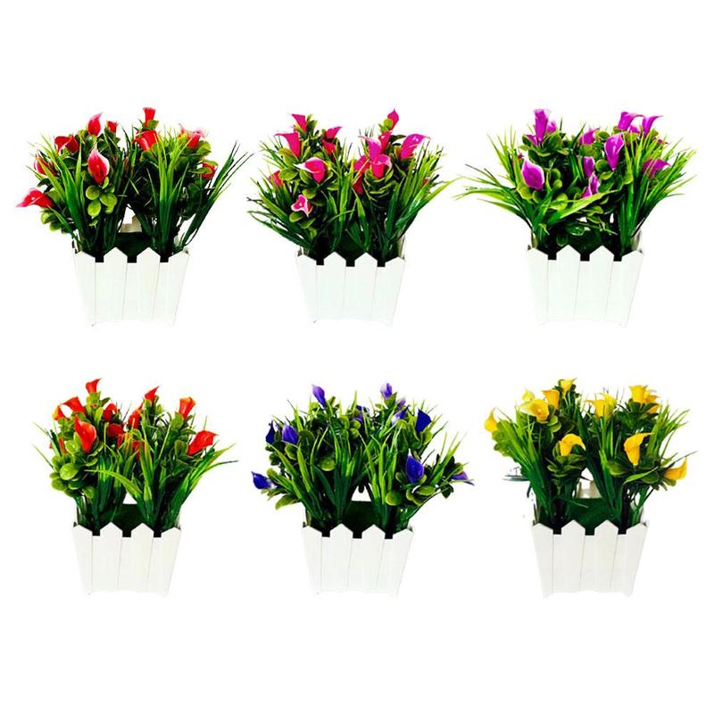 Fleur de lys Calla artificielle, Style, plante en Pot avec Pot bonsaï, ornements de jardin pour la maison