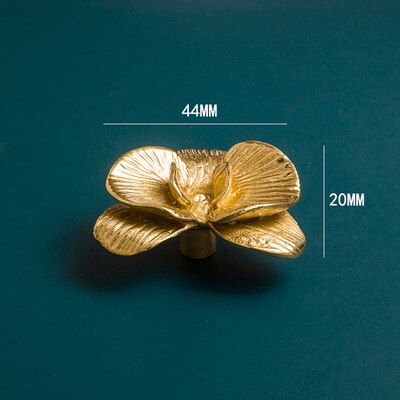Retro phalaenopsis knop og håndtag guld blomst håndtag fransk nordisk skuffe træk skab dørknapper messing vintage dekor hardware: Default Title