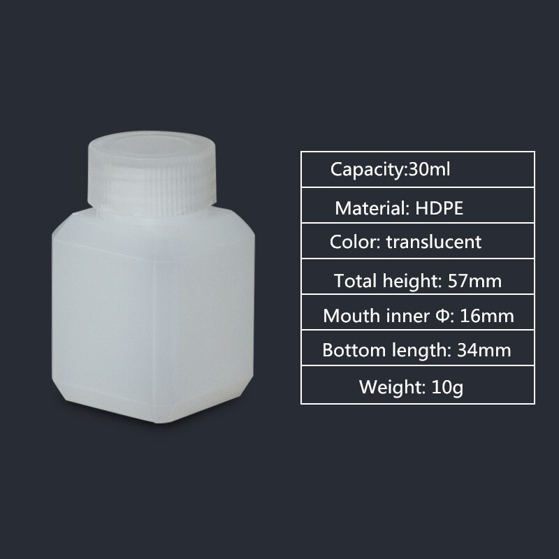 Empty HDPE bottle narrow mouth solid plastic container for liquid,lotion,cosmetic packaging bottle food grade: 30ML square