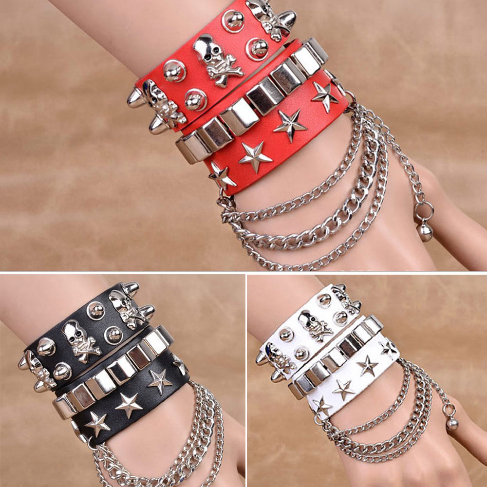 gotisch Schädel Punk Schmuck Männer Armbinde Frauen männer Punk schädel Armbinde Niet Leder Manschette Armreif W/Einstellbar Geschmack