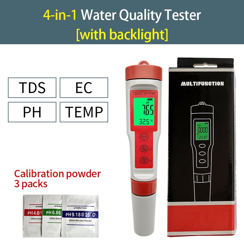 5 in 1 Water Detection Tester PH/TDS/EC/Temp/Salinity Meter PH Meter Tester TDS Pen for Drinking Water With Backlight: 4 in 1 with backlit