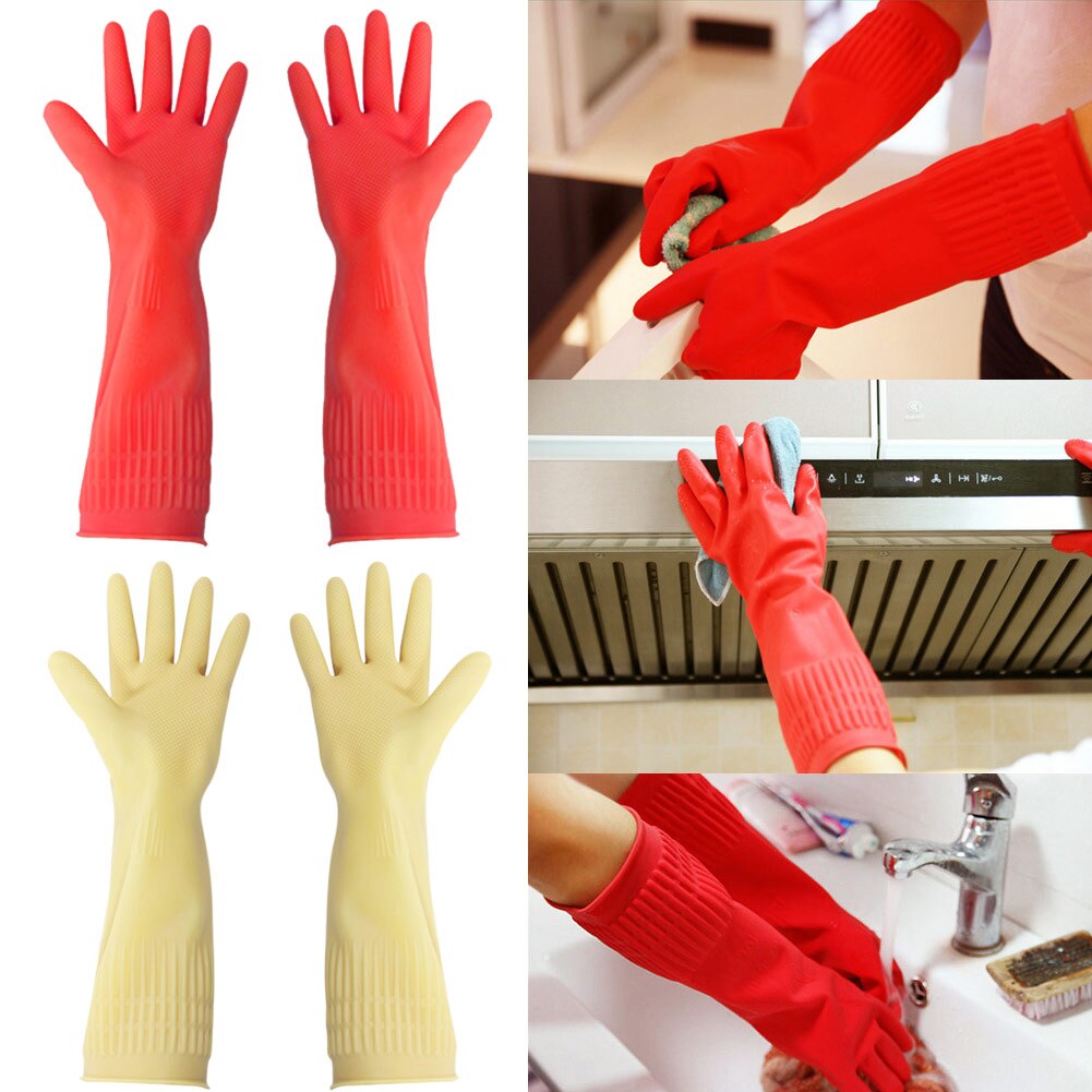 38cm Rubber Gloves Reusable Long Rubber Gloves Dishwashing Gloves for Kitchen Gardening SEC88