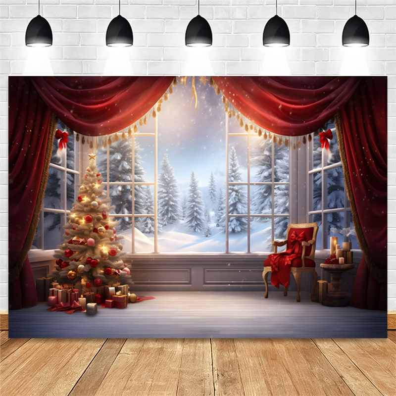 AAAEL-210X150cm Christmas Background Cloth Christmas Window Children Photo Studio Photo Photography Backdrops