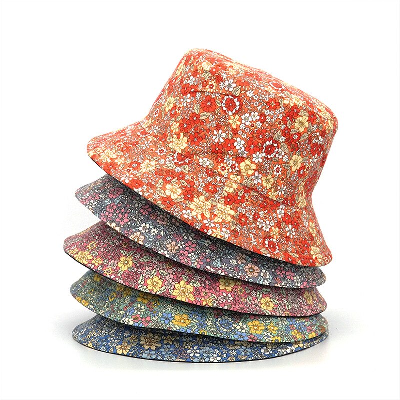 2022 Floral Print Cotton Bucket Hat Women Double Side Reversible Cap Female Panama Fisherman Hats Spring Summer