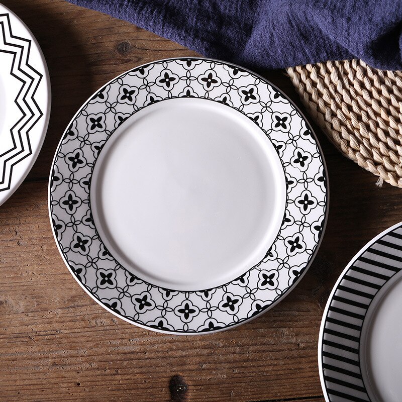 Céramique pratique assiette nordique Vintage créative, gâteau aux fruits Steak salade motif géométrique vaisselle grand plat: S6