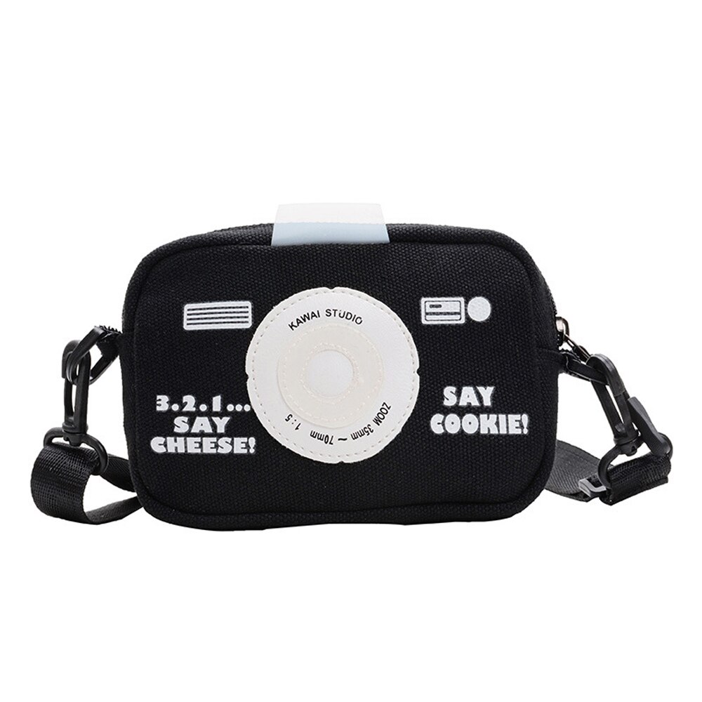 Kids Messenger Bags Camera Print Bag Wild Coin Purse Girls Accessories Bag: Black