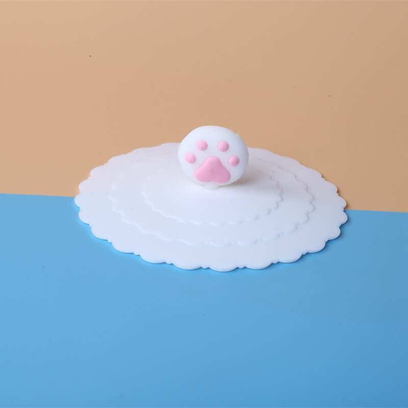 10CM Cute Cartoon Silicone Cup Cover Heat-resistant Leakproof Sealed Lids Tea Coffee Mugs Dustproof Suction Cap Home Supplies: White 02