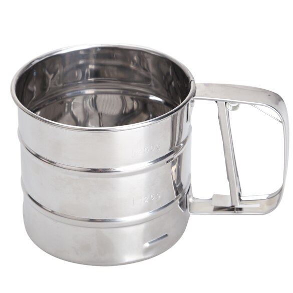 Mezclador de harinas manual de acero inoxidable, taza tamizadora de malla, herramienta para hornear azúcar glaseado, prensado a mano, utensilios para hornear