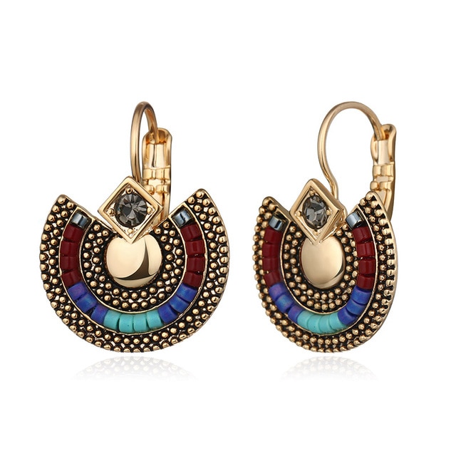Shineland Bohemia Vintage plata antigua dorada-cristales de estrás cuentas pendientes de clip llamativos joyas étnicas al por mayor