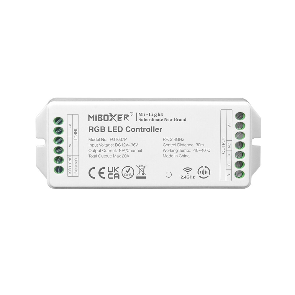 Miboxer High Current Output LED Controller 12V 24V 36V 20A Single Color/Dual White/RGB/RGBW/RGB+CCT LED Strip Lights Tape Dimmer: RGB FUT037P