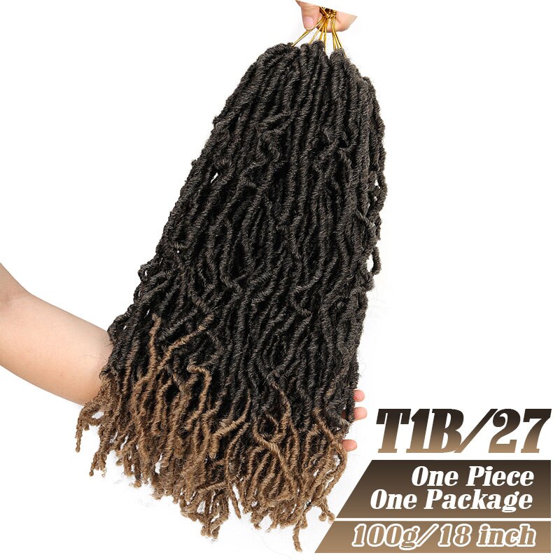 Pelo trenzado rizado negro de 18 pulgadas, 21 hebras, Afro, rizado Nu, Locs de imitación, ganchillo, degradado sintético, para mujeres negras: T27