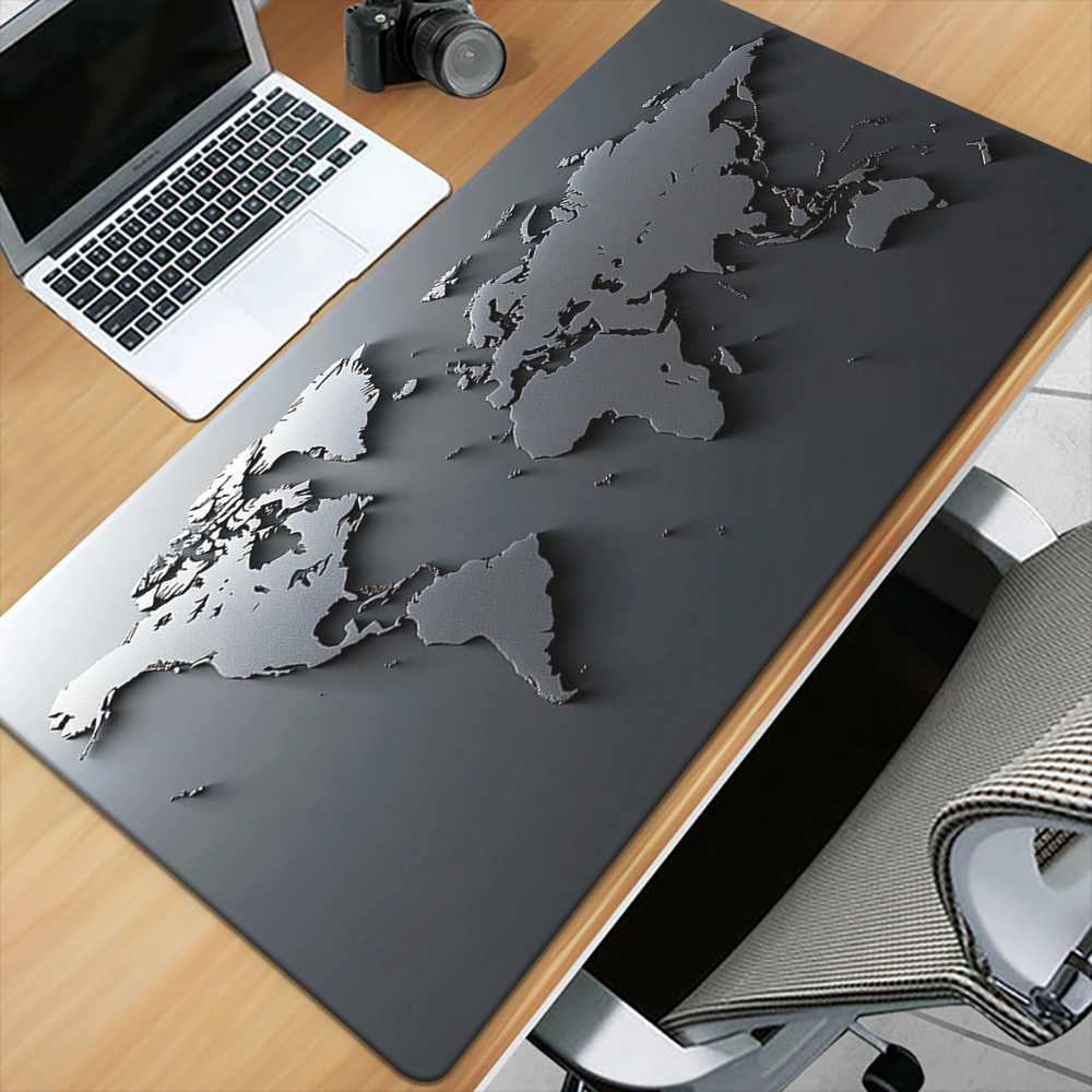 Tapis de souris multifonctionnel avec polymère HD, tapis de jeu pour bureau et maison, matériau en caoutchouc souple pour les joueurs, carte du monde grise, clavier, média, 40x90cm: 90x40 cm