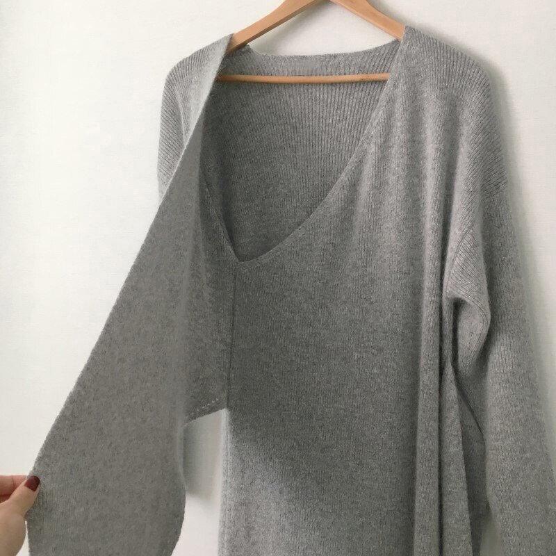 Gordel Kasjmier Trui Sexy V Kneck Vest Gebreide Jurk Herfst Mode Toevallige Effen Kleur Knitwear Elegante Lange Tuniek