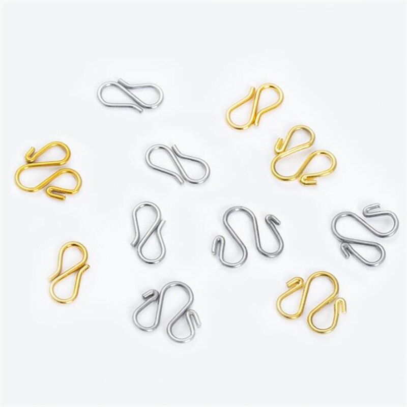 20 sztuk ze stali nierdzewnej S W kształt naszyjnik Diy zapięcie haki 13x7mm 11X13mm złoty kolor koniec zapięcie na bransoletkę tworzenia biżuterii znalezienie