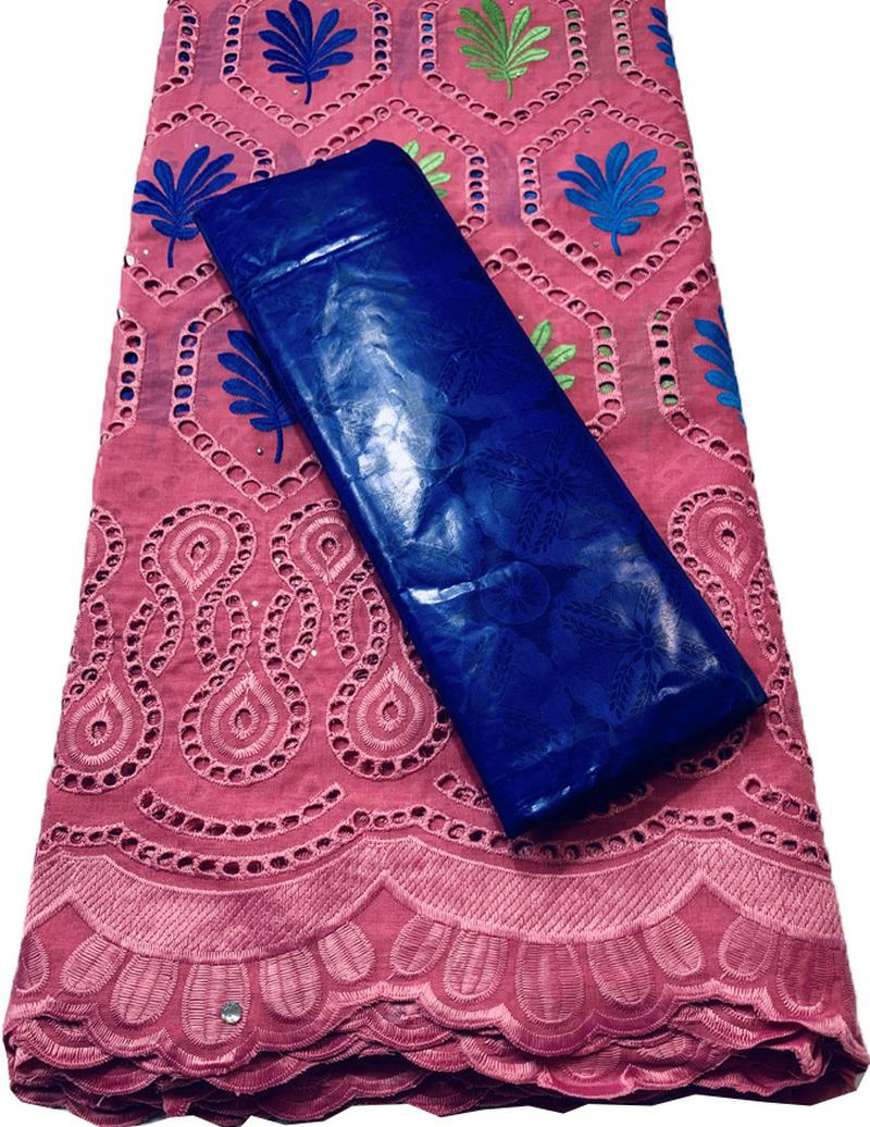 2022 Dry Laces 2.5+2.5 Yards With Bazin Riche Fabric Swiss Voile Senegal African Wedding Bride Dress YKM120 Orange: AS PIC9