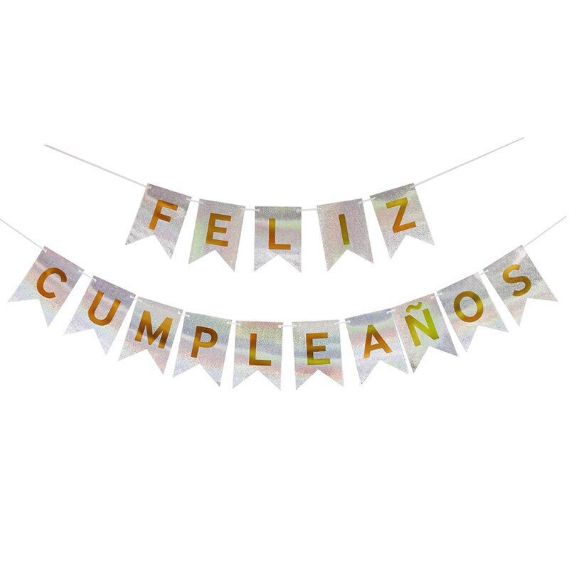 Happy Birthday Banner FELIZ CUMPLEANOS Spanish Birthday Decoration Bronzing Birthday Letters Flag Bunting: Silver
