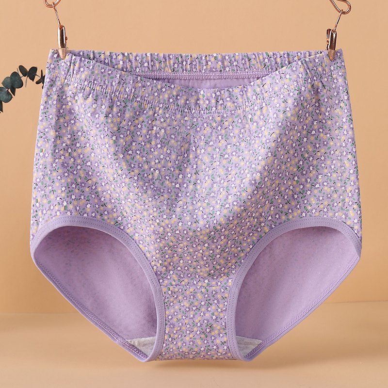 Bragas triangulares de cintura alta de algodón para madre, lencería de flores para mujer, ropa interior suave sin costuras, talla grande, nueva: L / Morado
