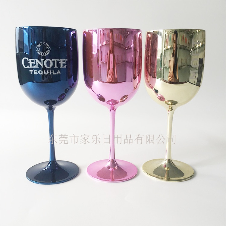 Fabrikanten Plastic Rode Wijn Beker Goud Roze Regenboog-Gekleurde Plastic Wijnglas Gegalvaniseerde Wijn Glas Champagne