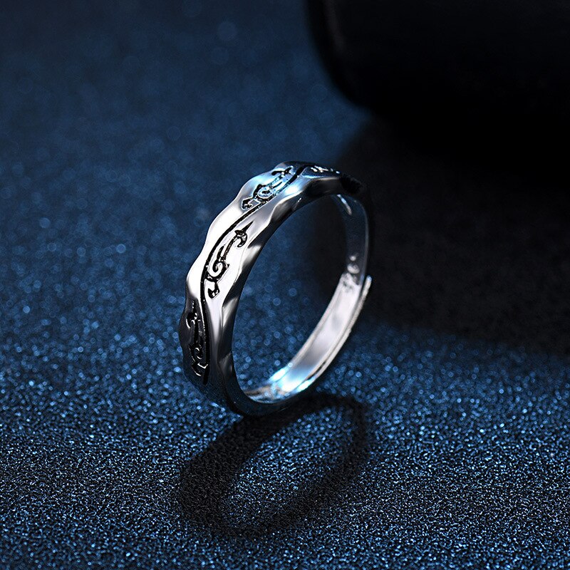 crack engraved Stainless Steel Ring Men Adjustable Simple Opening Classic Rings for Men Rock Engagement Band Jewelry