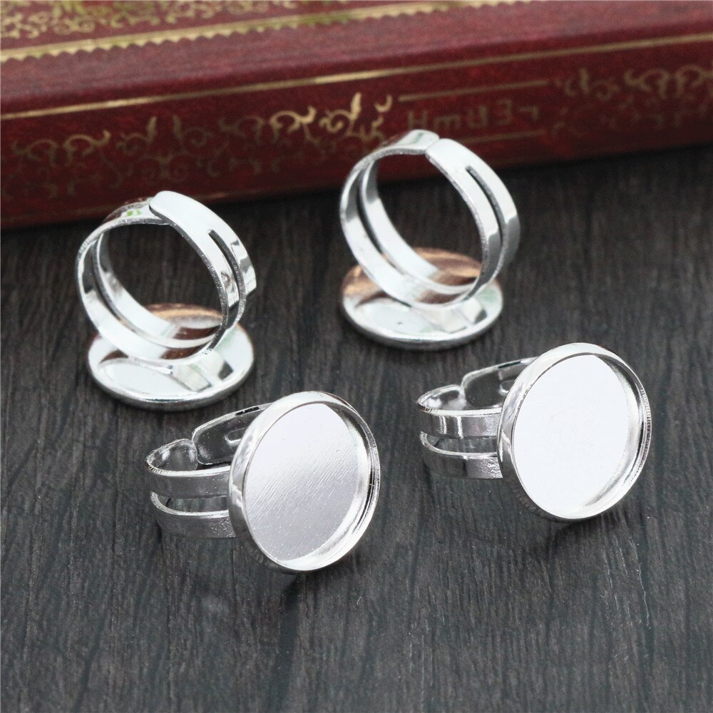 Lasten sormus 12mm 10 kpl hopea väri / ruusukulta väri messinki lasten säädettävät sormusasetukset blank/alusta,sopii 12mm lasikaabokonia