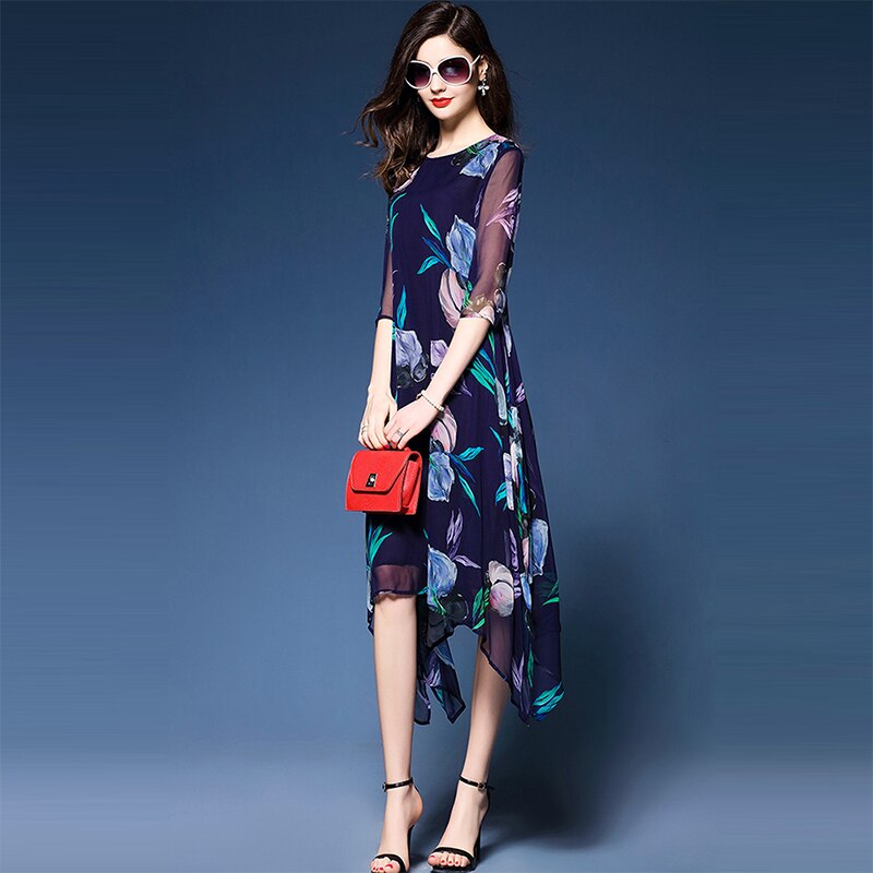French-style irregular floral dress A31 main image 0