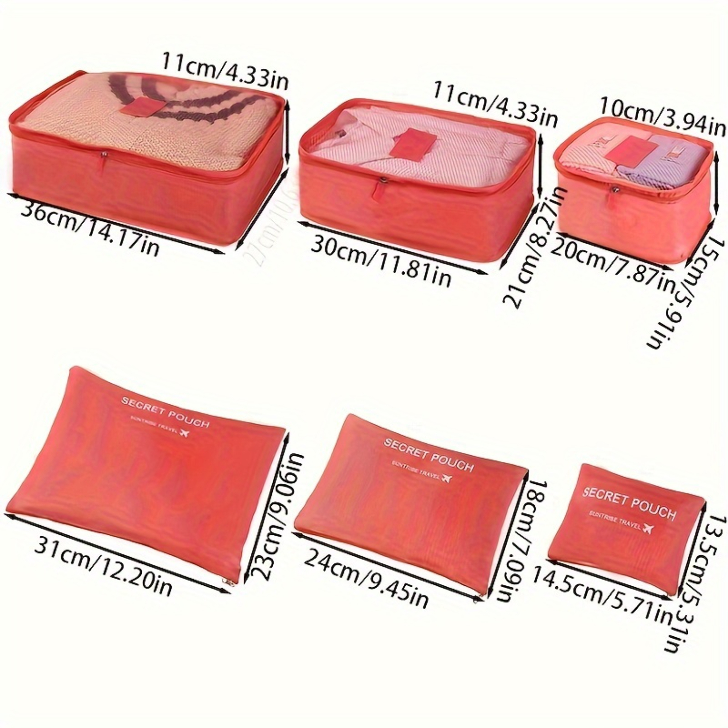 Sacos organizadores de viagem, malotes de roupas para bagagem, cubos de embalagem para sapatos de roupa interior com tops de malha, economizadores de espaço de mala