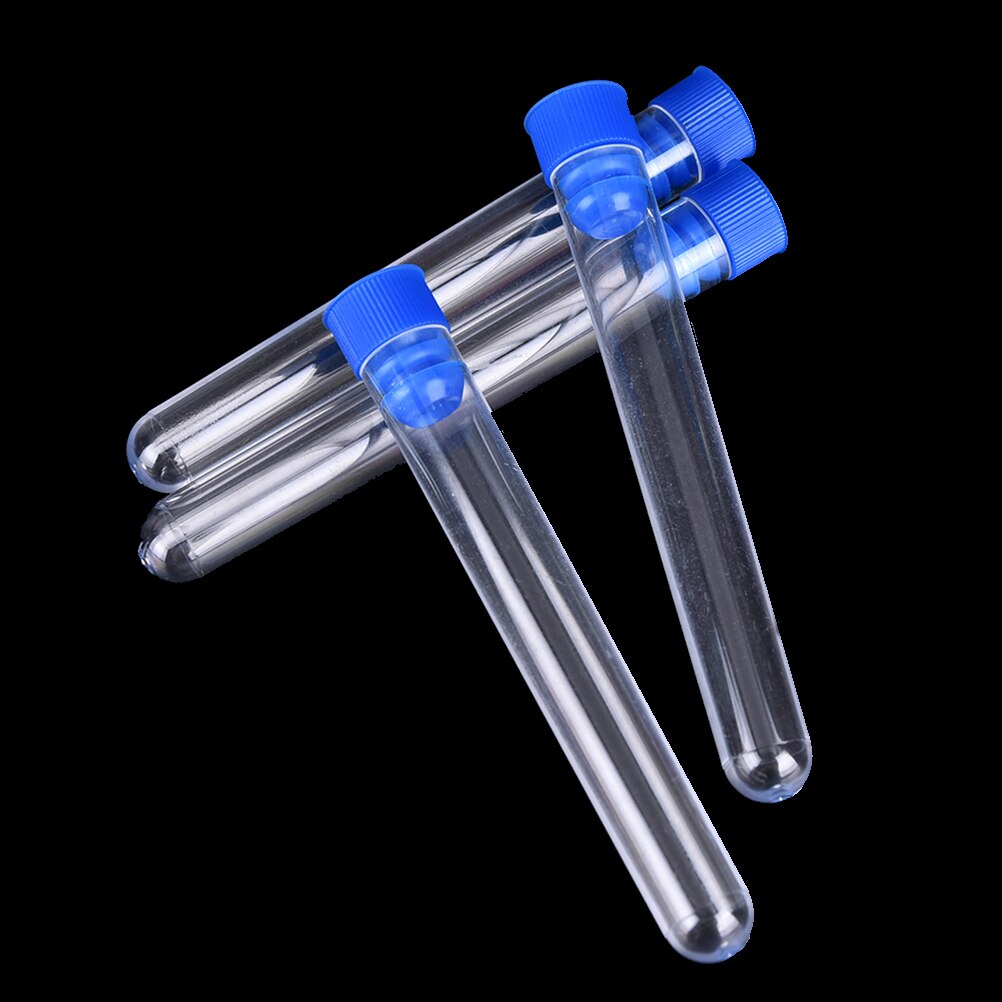 10 pièces Tubes à essai en plastique transparent Tube à essai en plastique dur avec bouchon d'aile pour fournitures de chimie scolaire de bureau 15x100mm