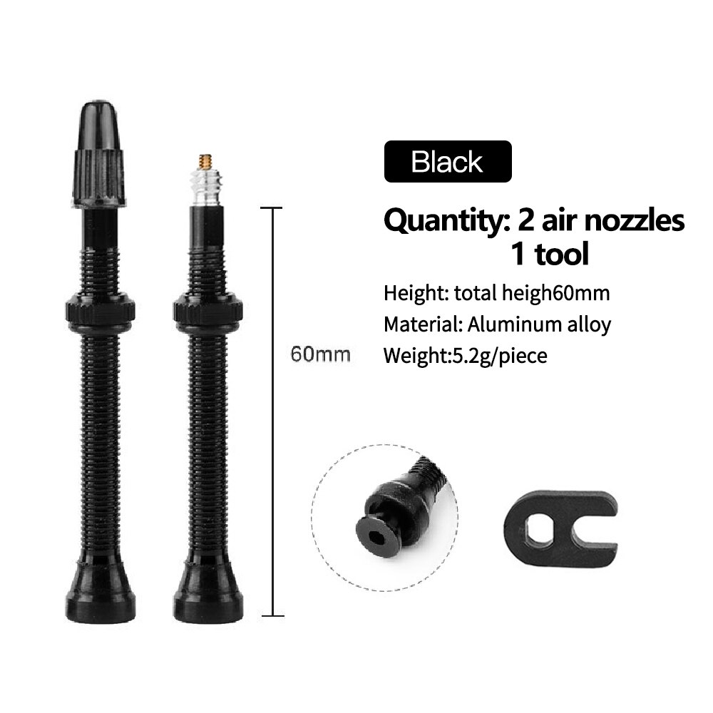 40/60/80mm ventiler for road mtb sykkel tubeless ventil 1 par vakuum aluminiumslegering dekk ventil for sykkel sykkel tilbehør: Svart 60mm