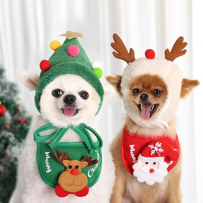 Hond Kat Pet Kerstmuts Speeksel Handdoek Bib Teddy Vechten Pommeren Winter Kleding Jurk Up Benodigdheden