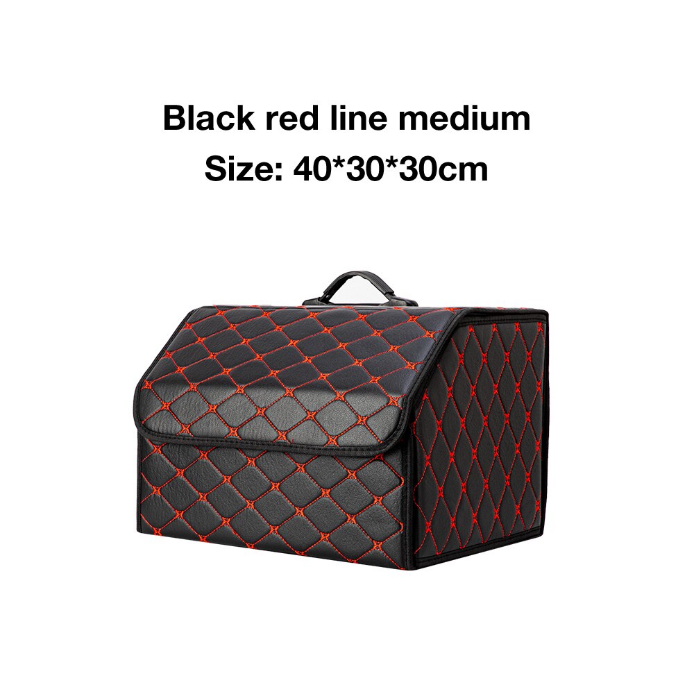 Auto Kofferraum Organizer Kasten Lagerung Tasche Auto Müll Werkzeug Tasche PU Leder Falten Fracht Lagerung Verstauen Aufräumen Auto Veranstalter: Diamant  zurück rot M